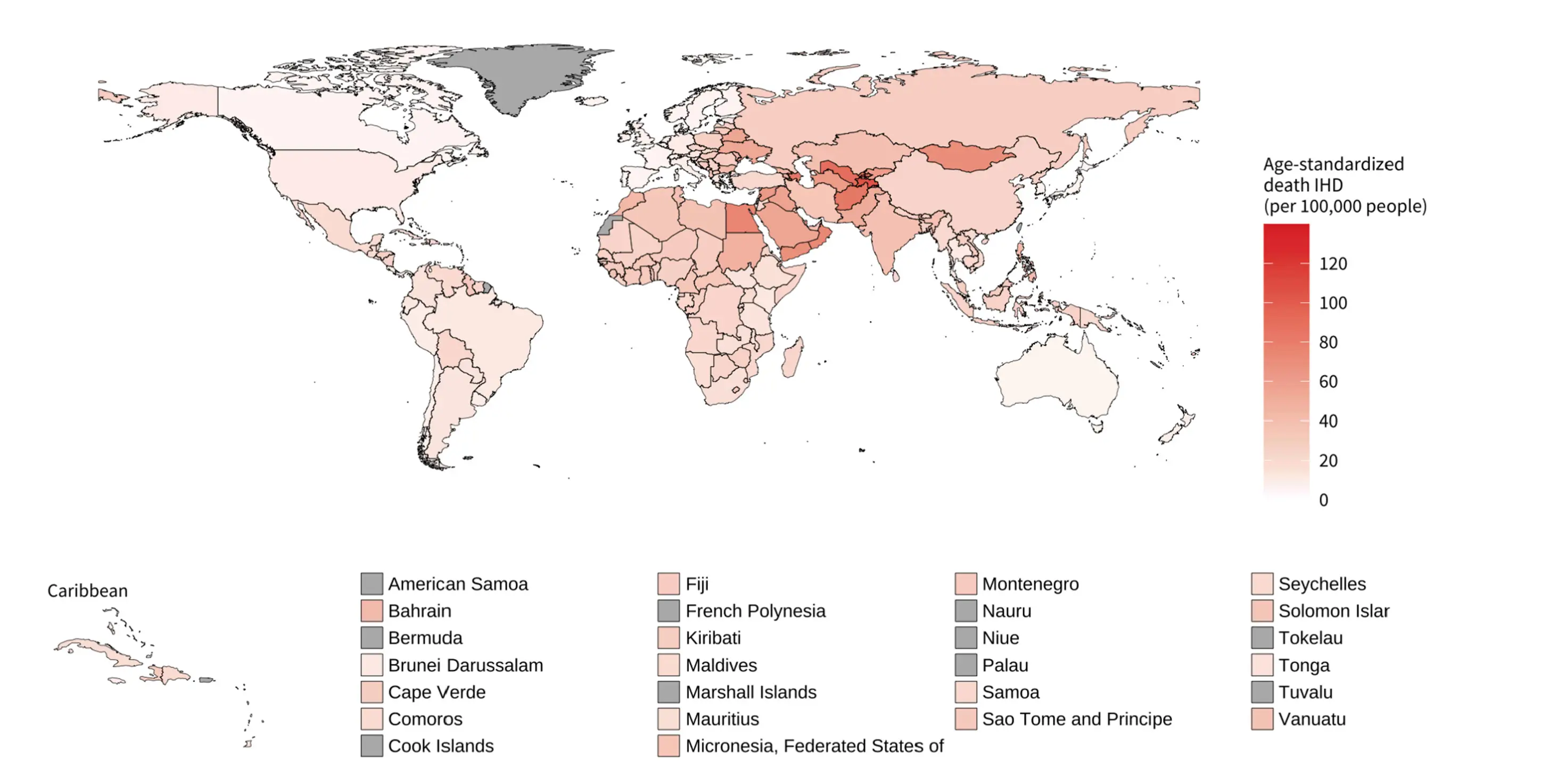 Number of IHD and stroke deaths (left panels) and age-standardized mortality rates (per 100,000 people) (right panels) attributable to ambient air pollution for both sexes and WHO regions.
