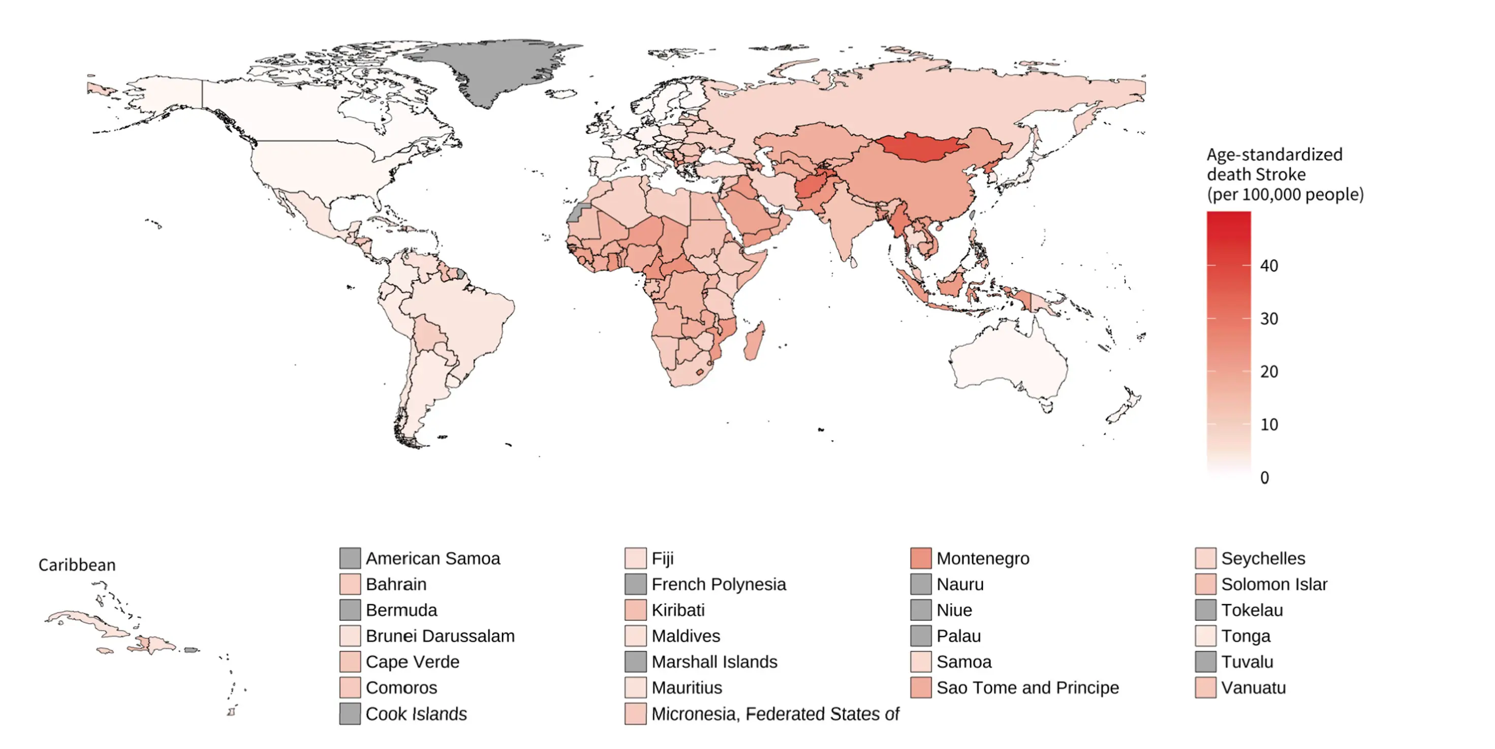 Number of IHD and stroke deaths (left panels) and age-standardized mortality rates (per 100,000 people) (right panels) attributable to ambient air pollution for both sexes and WHO regions.