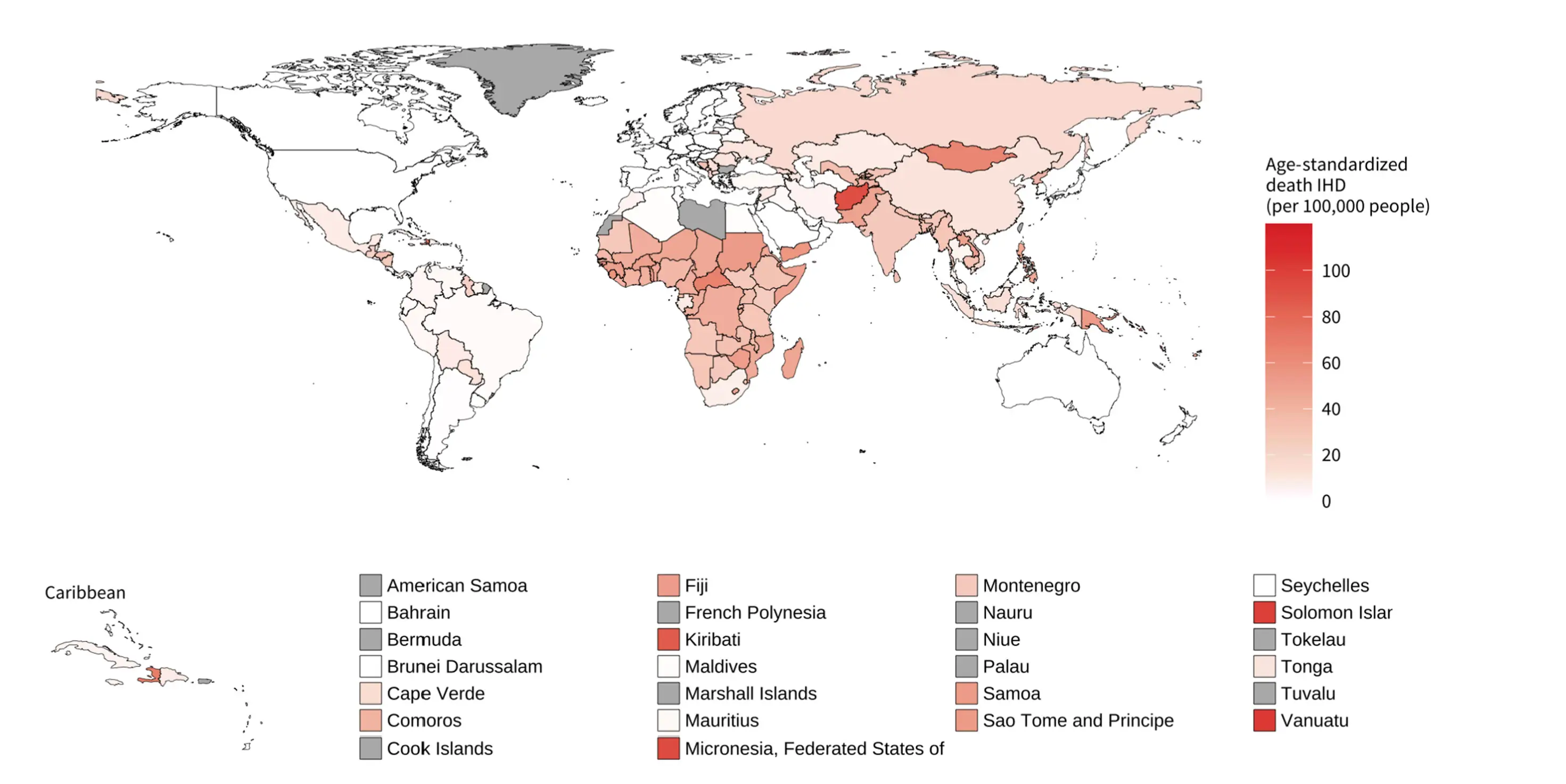 Number of IHD and stroke deaths (left panels) and age-standardized mortality rates (per 100,000 people) (right panels) attributable to ambient air pollution for both sexes and WHO regions.