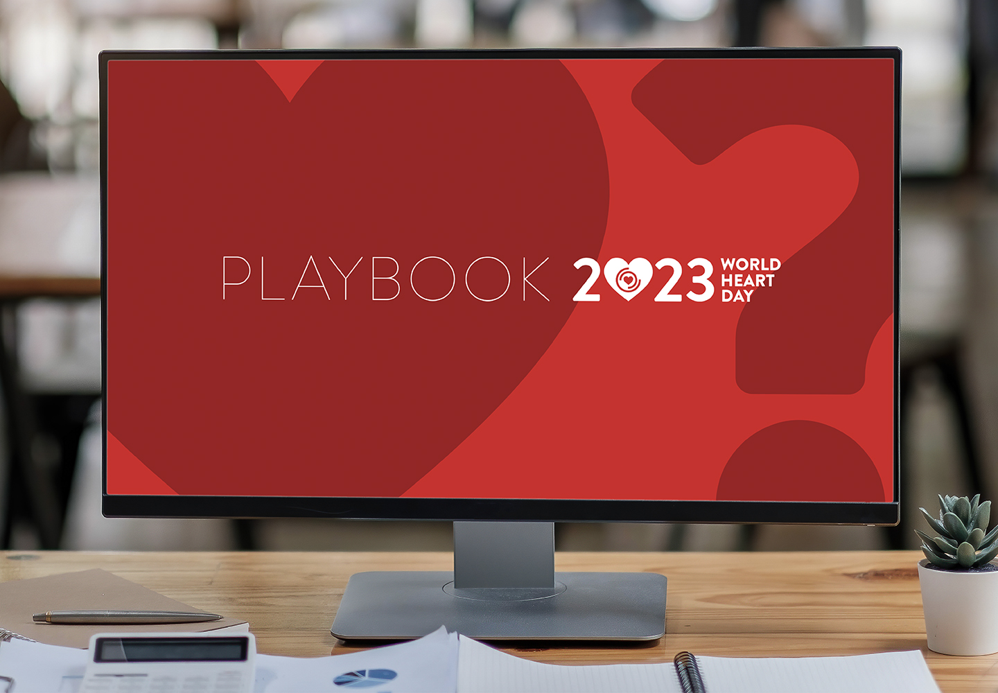 Desktop monitor showing the World Heart Day 2023 playbook