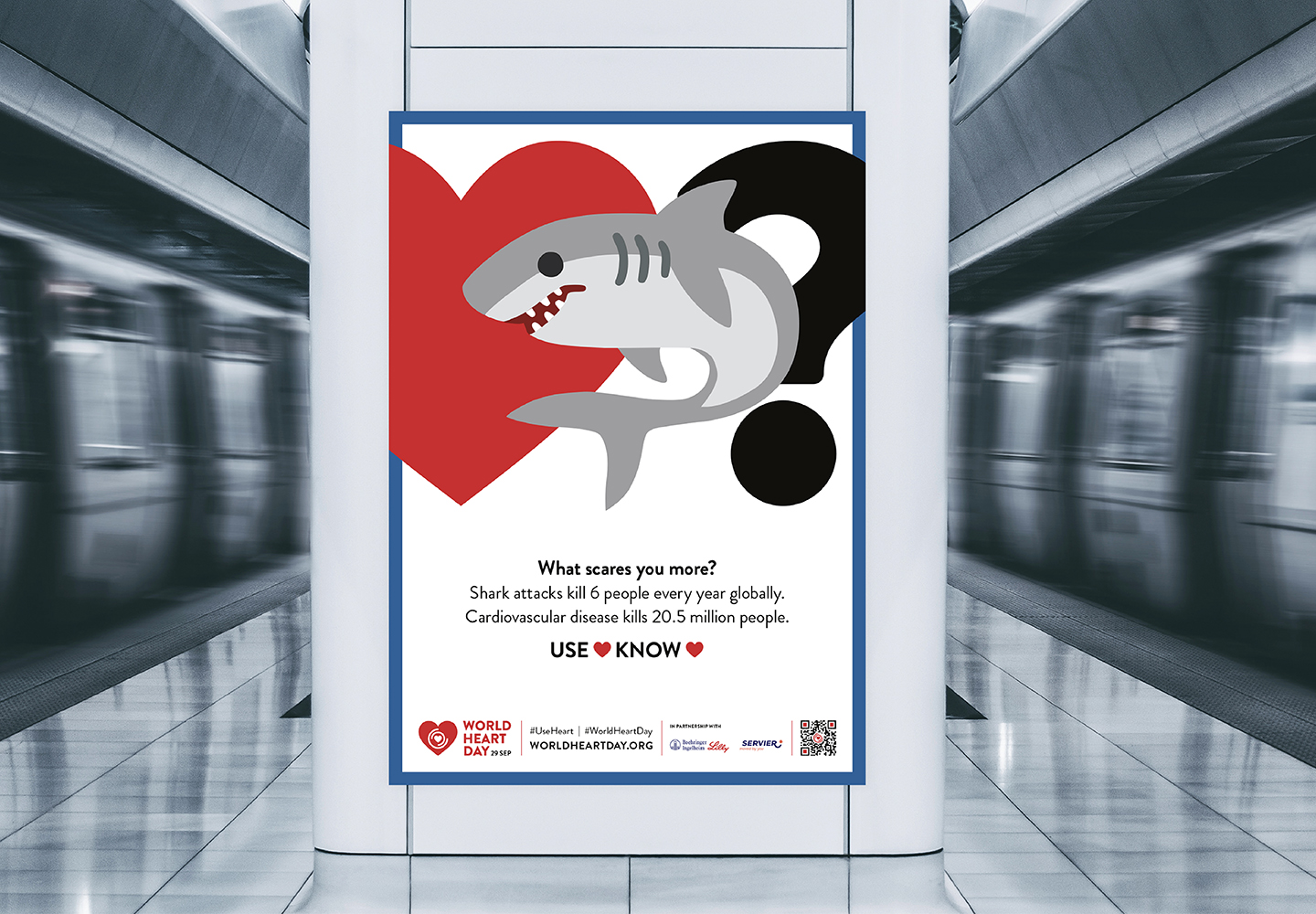 World Heart Day 2023 campaign banner at a train station
