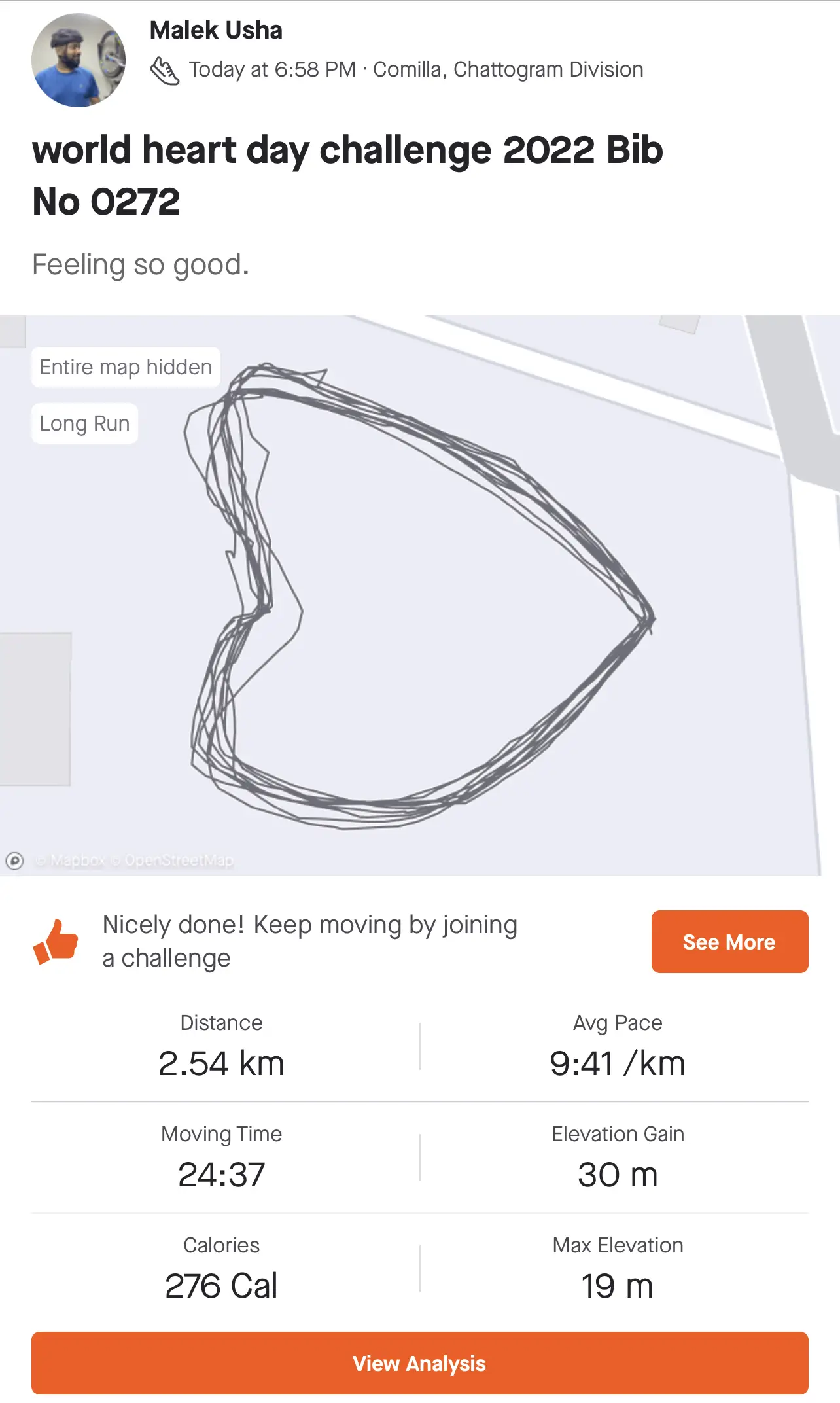world heart day challenge 2022 Bib No 0272