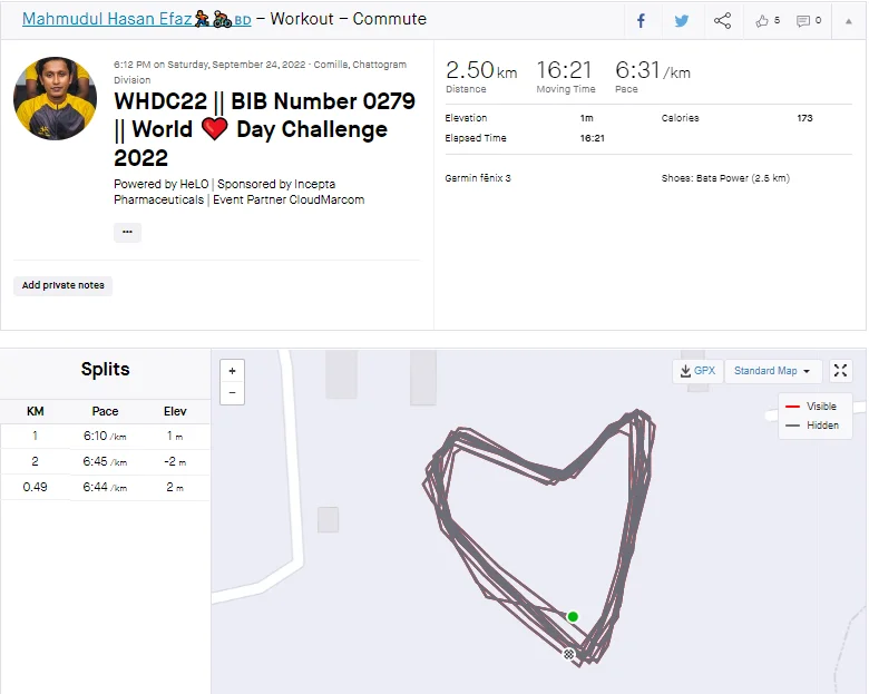 WHDC22 || BIB Number 0279 || World ❤️ Day Challenge 2022