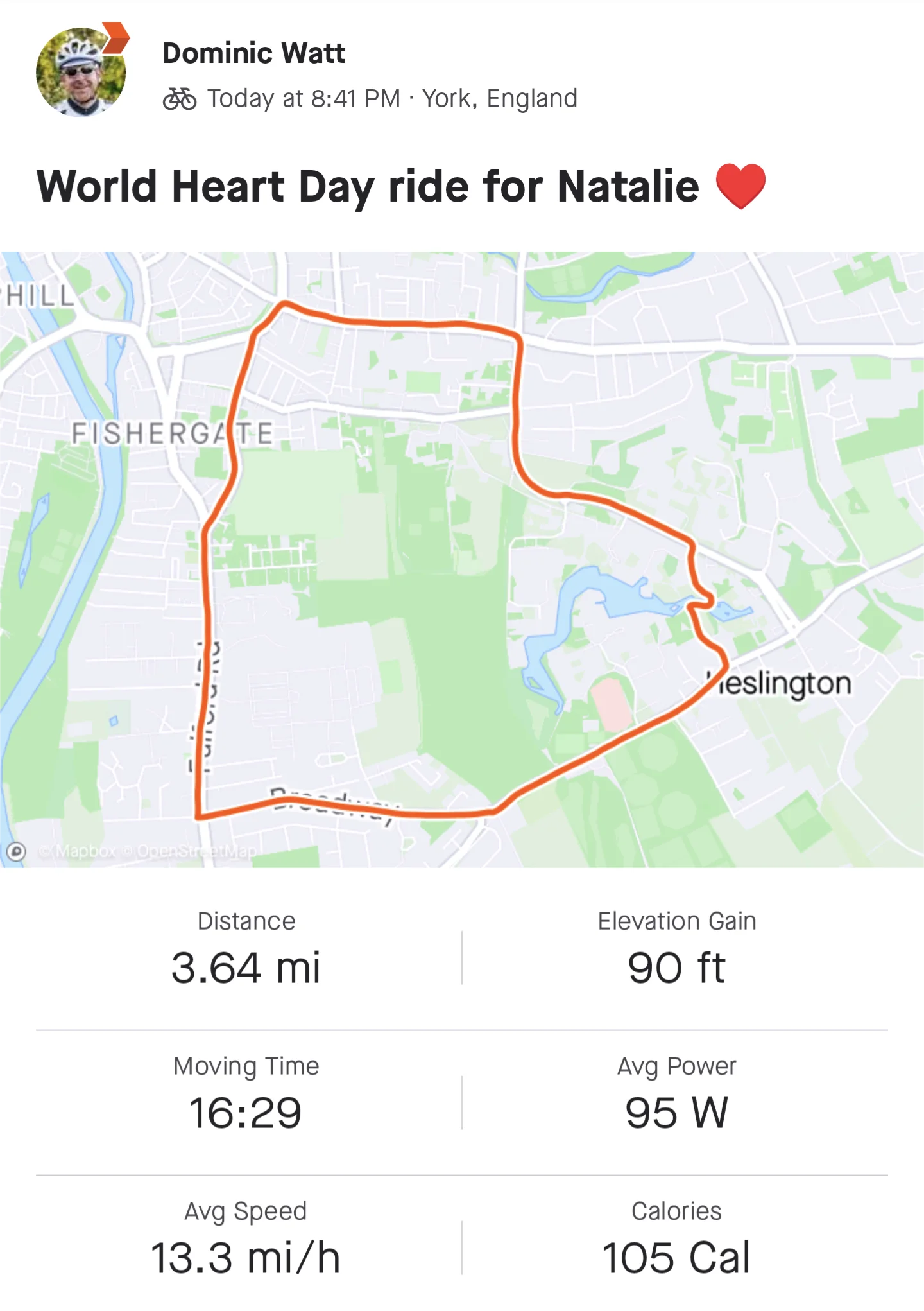 World Heart Day ride for Natalie ♥️
