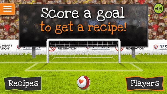Eat for Goals screenshot showing a ball with a heart and goalposts