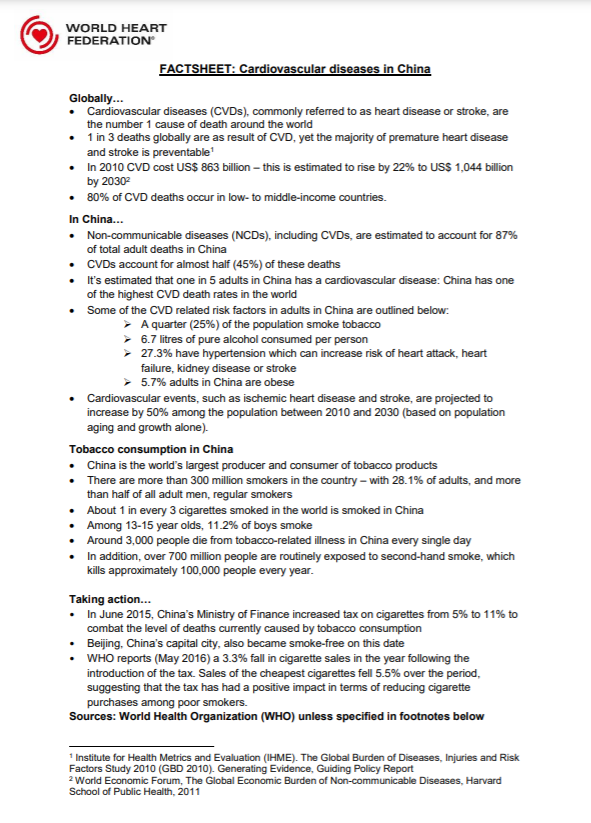 Cardiovascular diseases in China - World Heart Federation