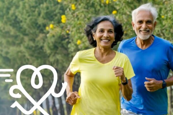 two people running