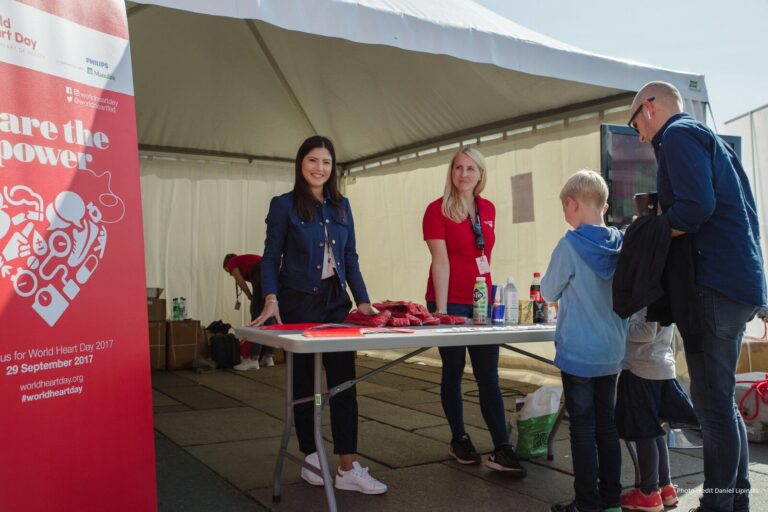 World Heart staff in attendance under a marque at the Homeless World Cup