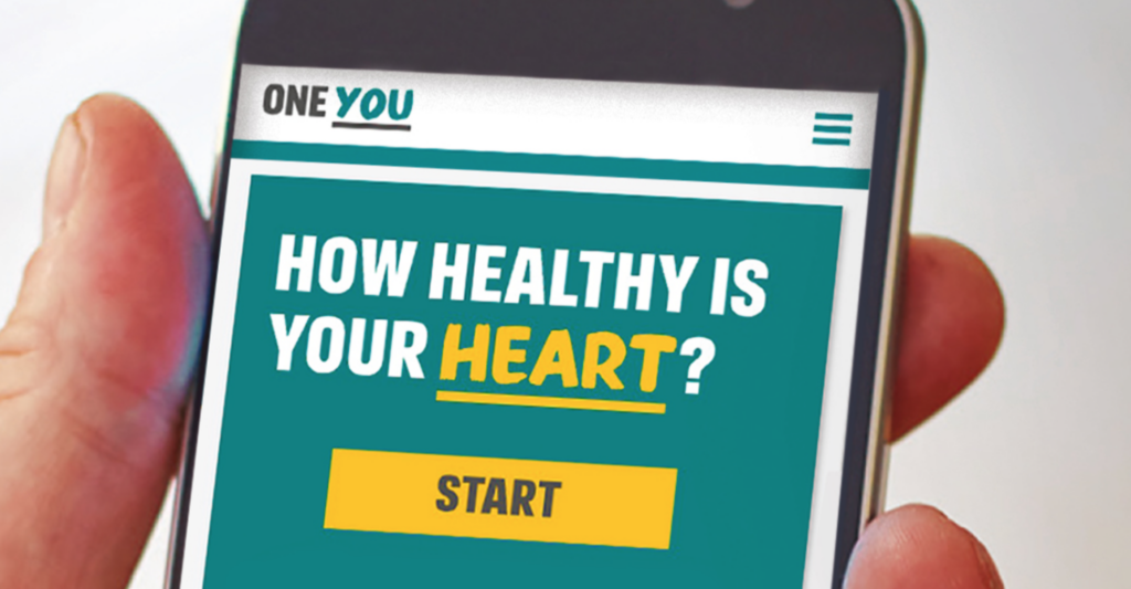 graphic of a mobile phone showing Public Health England's heart age test