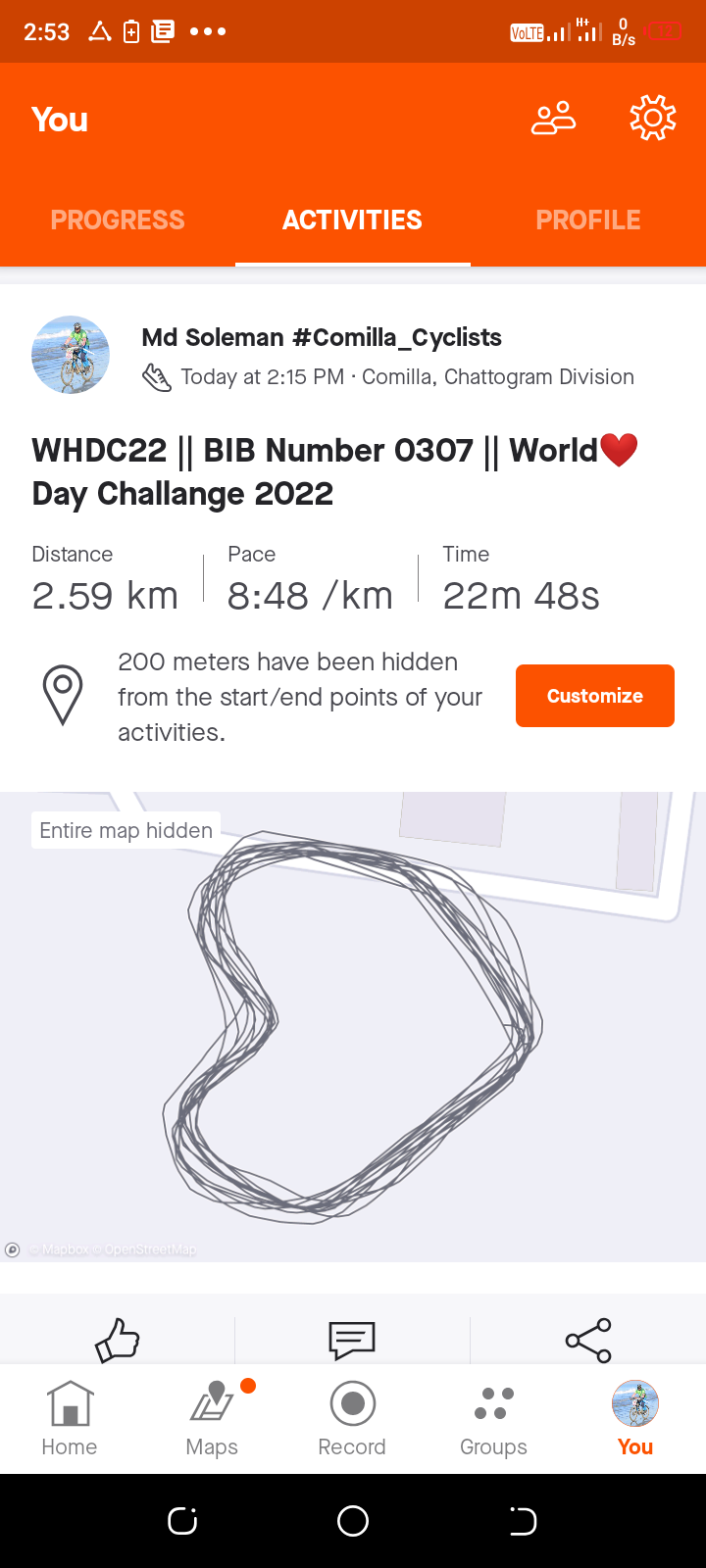 Sunday, September 25, 2022 WHDC22 || BIB Number 0307 || World❤️ Day Challange 2022