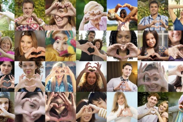 collage image of World Heart Day advocates gesturing a heart with their hands