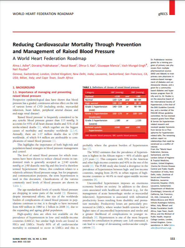 WHF Roadmap to the Management and Control of Raised Blood Pressure