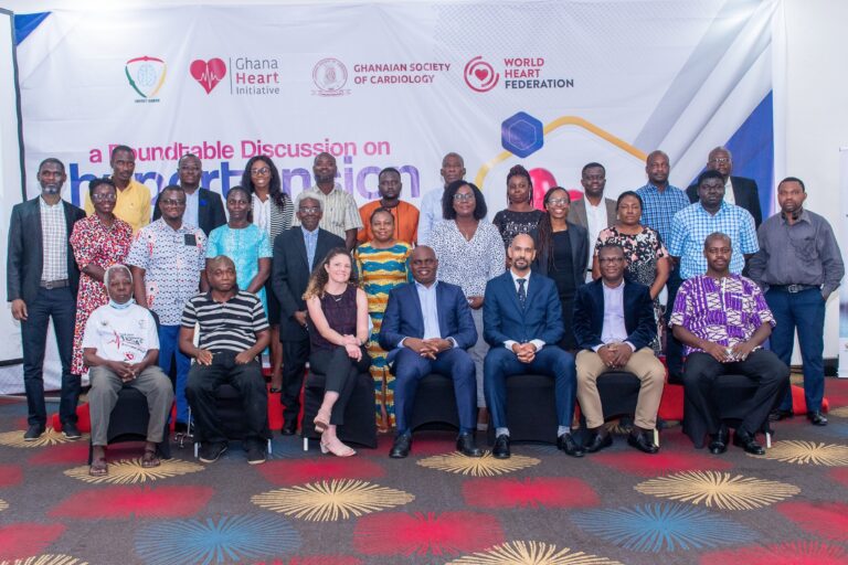 Group of heart professionals coming together for a WHF roundtable about hypertension based in Accra, Ghana