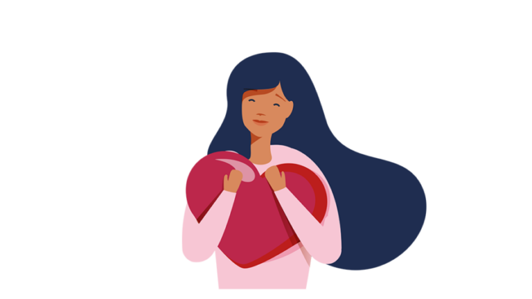 graphic of a woman holding a heart