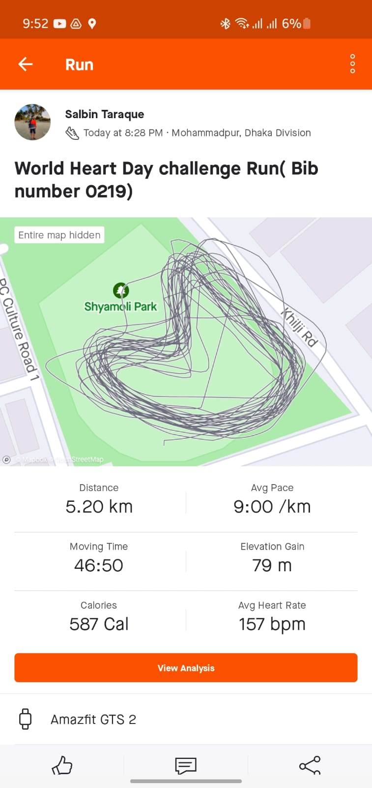 World Heart Day challenge Run( Bib number 0219)