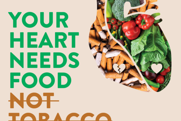 WHF World No Tobacco Day 2023 banner. Your heart needs food not tobacco