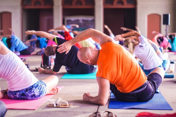 A photo of a group of people doing yoga
