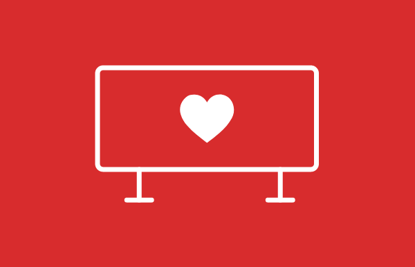 White icon on red background - stand with heart on it