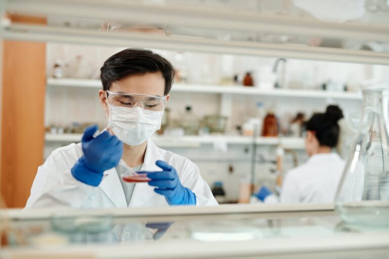 A healthcare professional in a laboratory