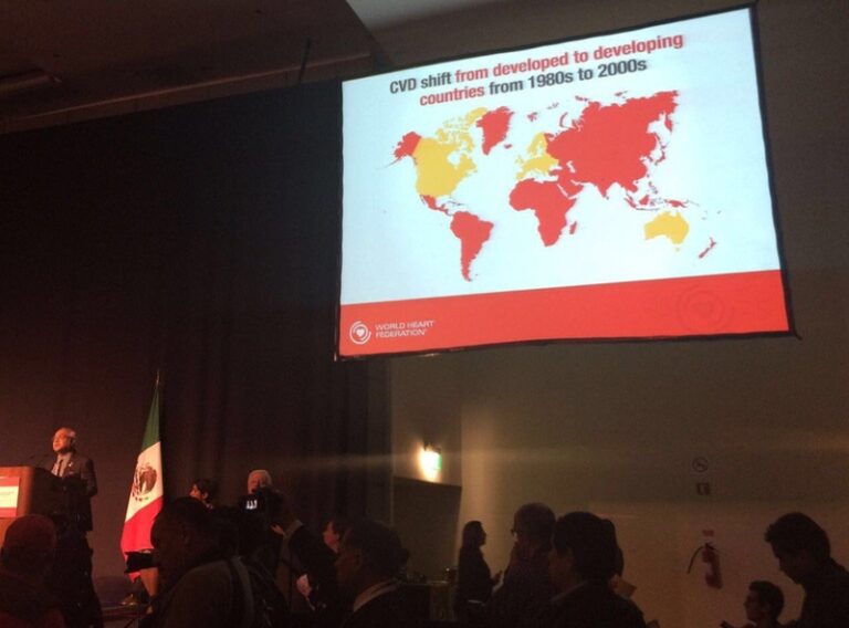 A lecturer showing how CVD has shifted from developed to developing countries from 1980s to 2000s