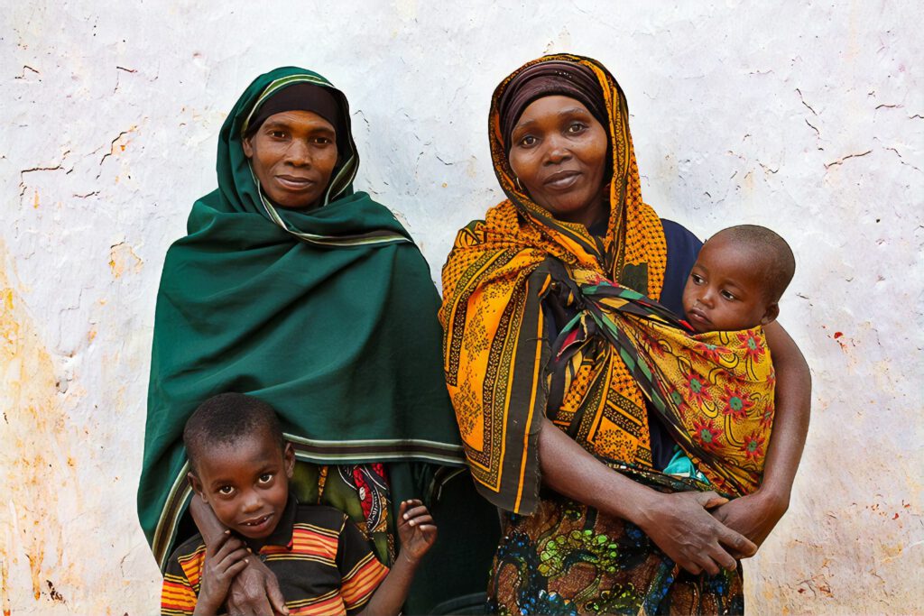 Asian women with their children
