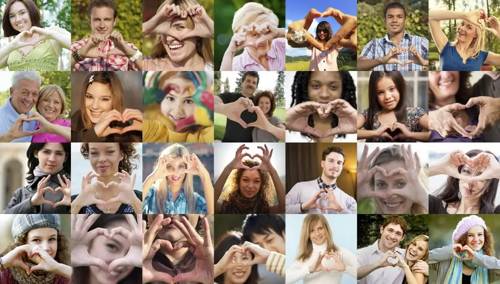 collage image of World Heart Day advocates gesturing a heart with their hands