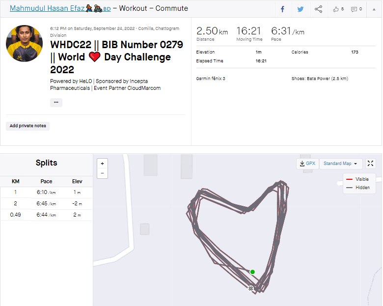 WHDC22 || BIB Number 0279 || World ❤️ Day Challenge 2022