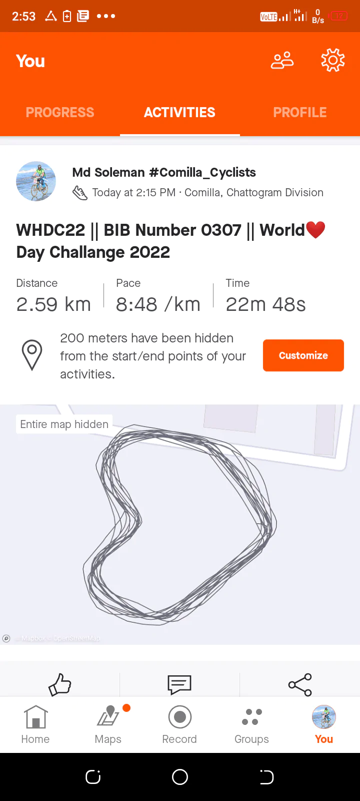 Sunday, September 25, 2022 WHDC22 || BIB Number 0307 || World❤️ Day Challange 2022