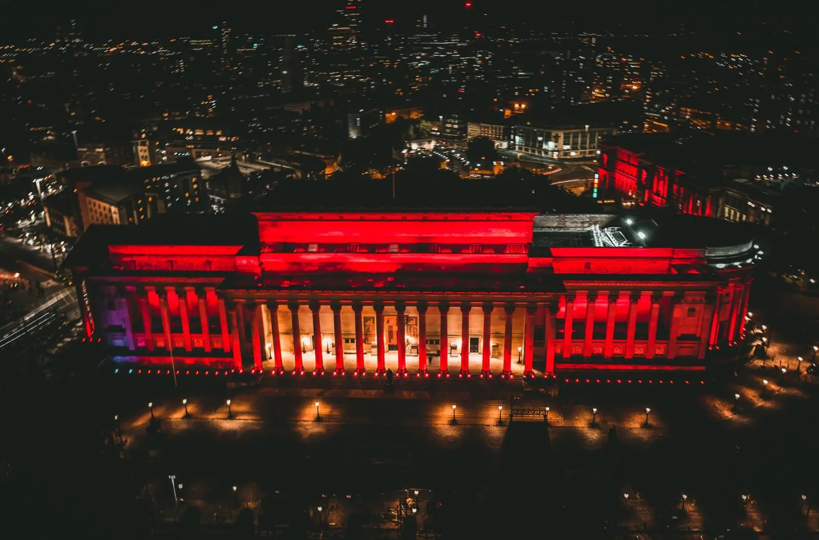 St George's Hall In Liverpool, England is lit up for World Heart Day