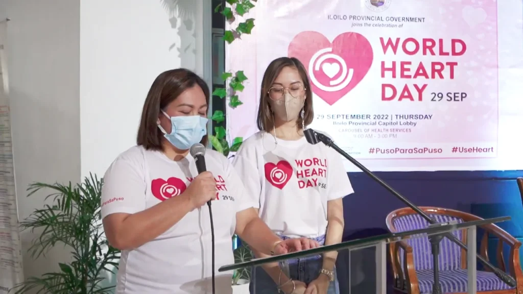 Two heart health advocates from the Philippines give a speech on World Heart Day